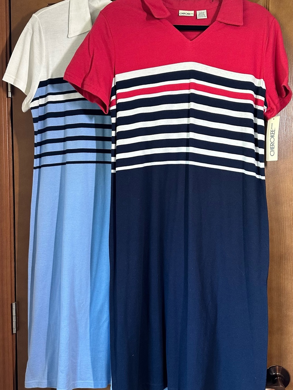 Cherokee Women's Striped Polo Short Sleeve Dress Set Of 2 Size Large NWT